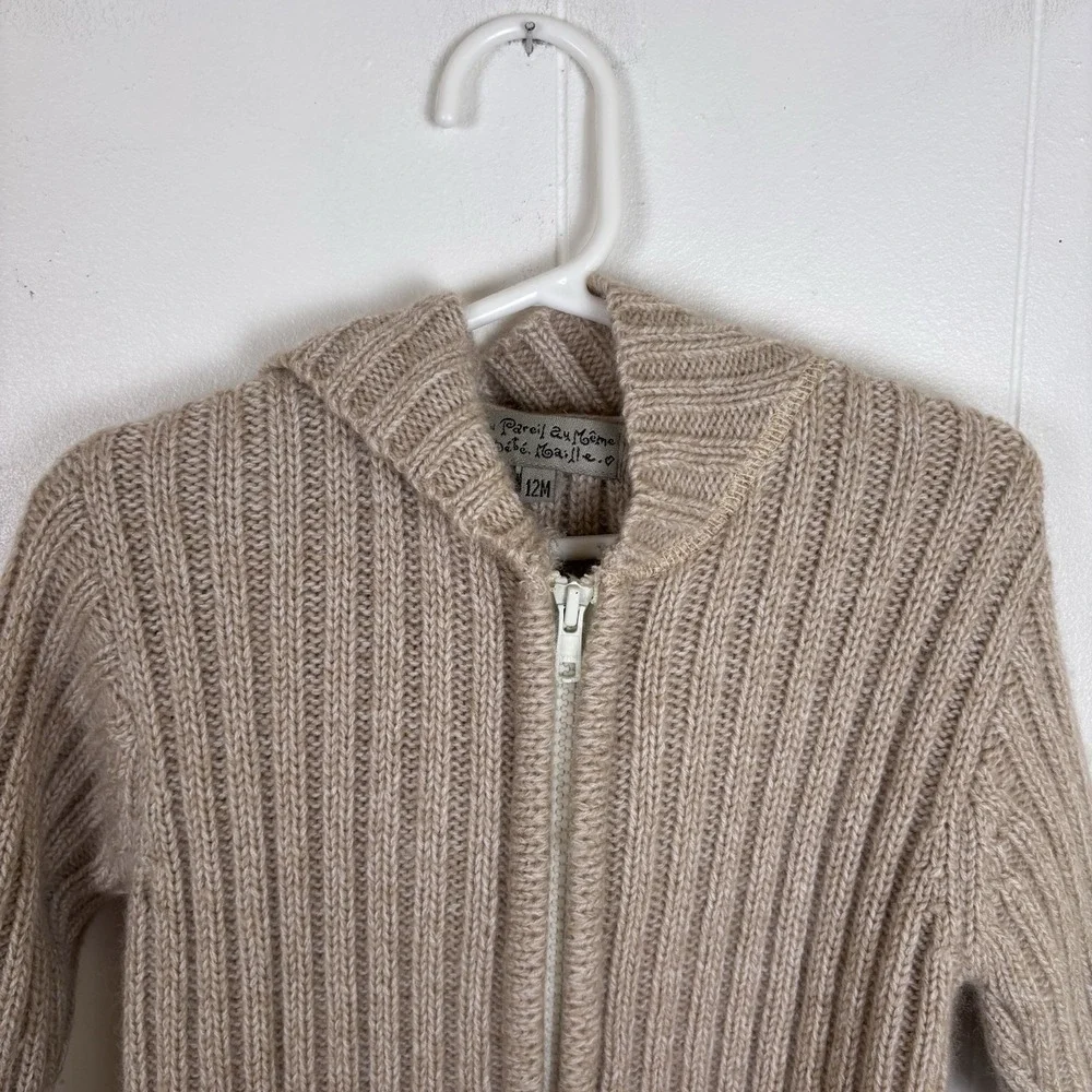 VTG Hooded Wool Blend Full Zip Cardigan Baby Autumn Sweater Brown Sz 12M By DPAM